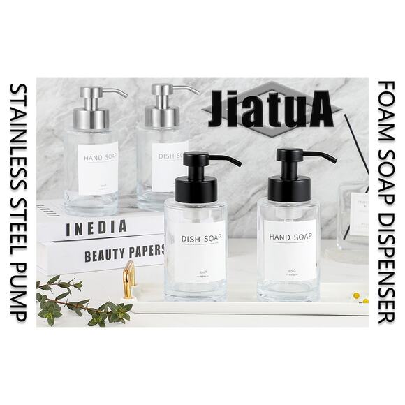 Glass Soap Dispenser Set 12oz with Stainless Steel Pump, Waterproof Labels - Picture 12 of 13
